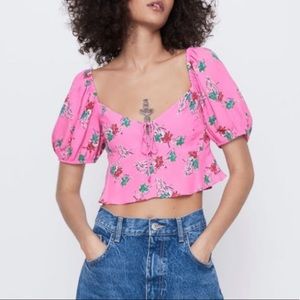 Zara Floral Cropped Pink Blouse